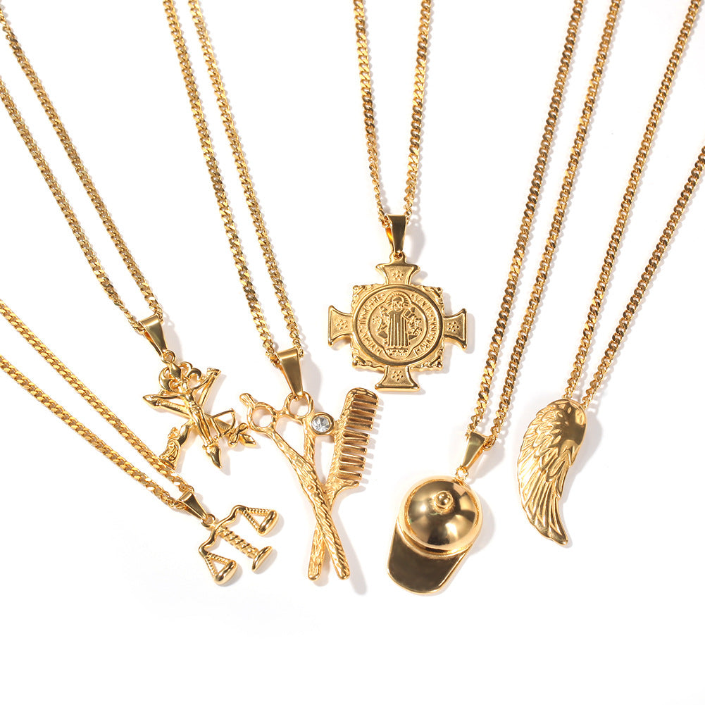 Gold Plated Barber Scissors & Comb Pendant Necklace with 24 Inch Cuban Chain product image