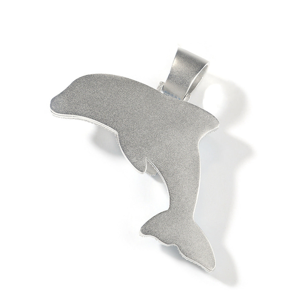 Iced Dolphin Pendant Necklace for Women with Blue & White Cubic Zirconia, Silver Plated Statement Chain product image