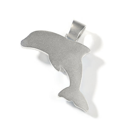 Iced Dolphin Pendant Necklace for Women with Blue & White Cubic Zirconia, Silver Plated Statement Chain