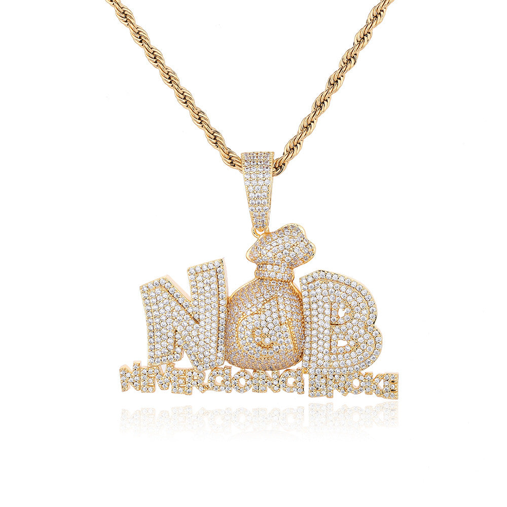 Letter Pendant Rope Chain Necklace, Hip Hop Iced Out Statement Jewelry for Men, Custom Name-Style Chain