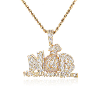 Letter Pendant Rope Chain Necklace, Hip Hop Iced Out Statement Jewelry for Men, Custom Name-Style Chain