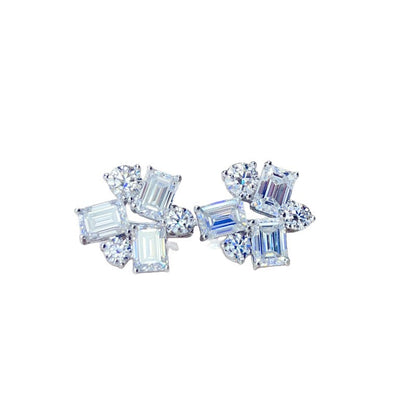 Moissanite Earrings, 8.2 Carat Cluster Ear Cuff Style Stud Earrings for Women