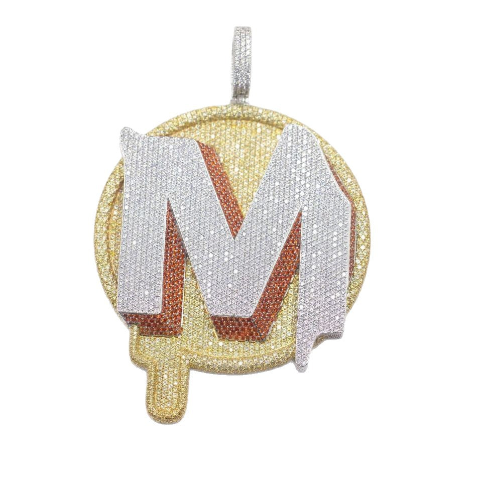 Iced Out Letter Pendant Necklace for Men and Women - Round Hip Hop Chain Pendant with Zircon and Moissanite Look product image