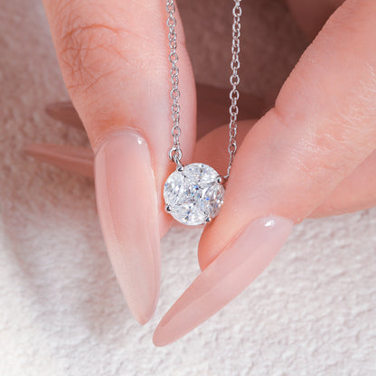 S925 Sterling Silver Moissanite Cluster Pendant Necklace, Round Pavé Collarbone Chain