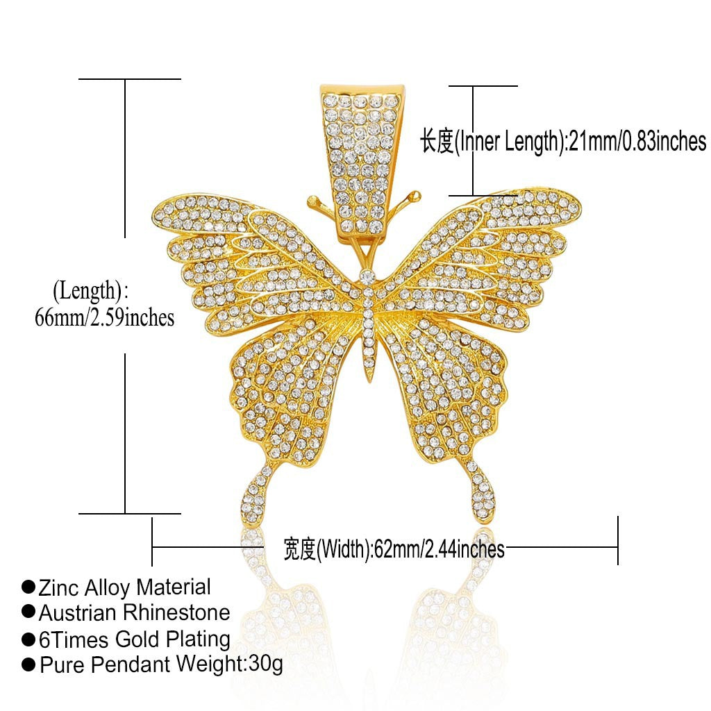 Hip Hop Punk Butterfly Cuban Link Alloy Pendant Necklace for Men and Women