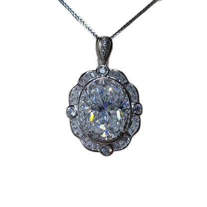 Oval Moissanite Pendant Necklace, 8 Carat Inspired Halo Statement Necklace for Women