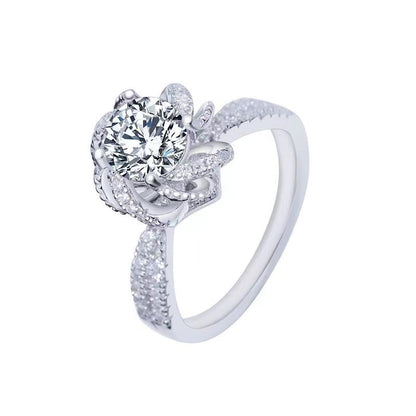 Women’s Flower Halo Moissanite Ring, 1CT/2CT Round Center Stone, Sizes 9-20