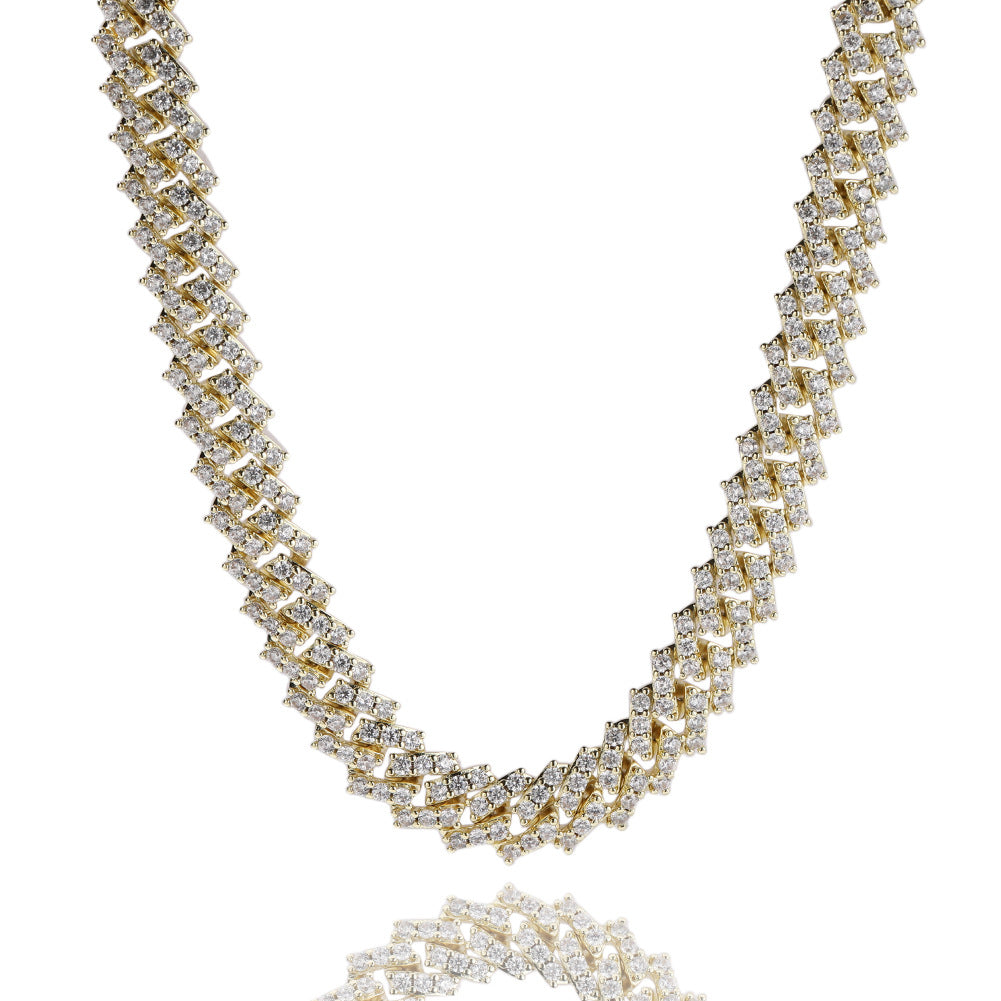 Men’s Iced Geometric Cuban Link Chain Necklace Bracelet with Cubic Zirconia, Gold Plated or Silver Plated Statement Jewelry