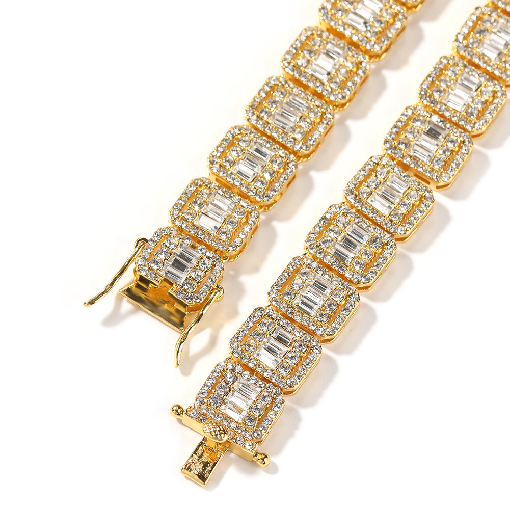 Iced Out Square Link Chain Necklace for Women & Men - Gold Plated or Silver Plated Statement Pendant Chain