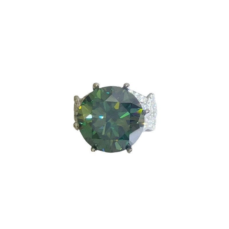 10 Carat Green Moissanite Ring for Women, Round Cut Engagement Ring with Side Accents product image