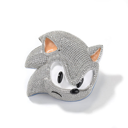 Iced Cartoon Hedgehog Pendant Necklace for Women - Silver Tone Hip Hop Statement Chain with Cubic Zirconia
