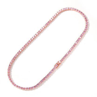 Pink Cubic Zirconia Tennis Chain Necklace for Women – Gold, Silver & Rose Gold Tone Line Pendant Chain