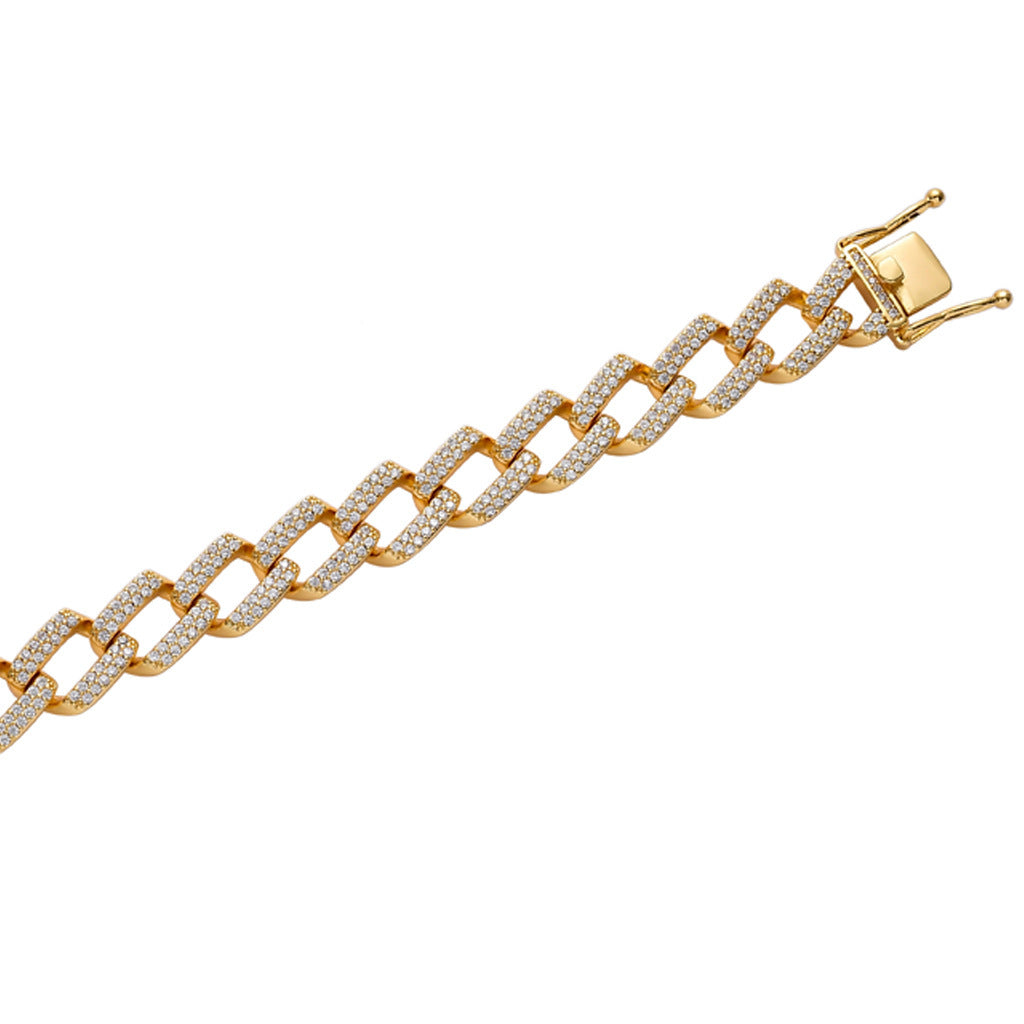 Hip Hop Minimalist Diamond Shape Cuban Link Cubic Zirconia Bracelet for Men