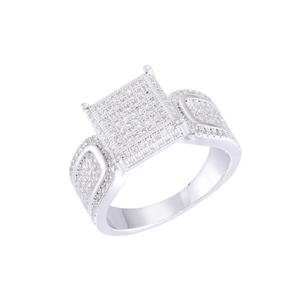 Iced Out Square Cubic Zirconia Ring for Men in Gold or Silver Tone