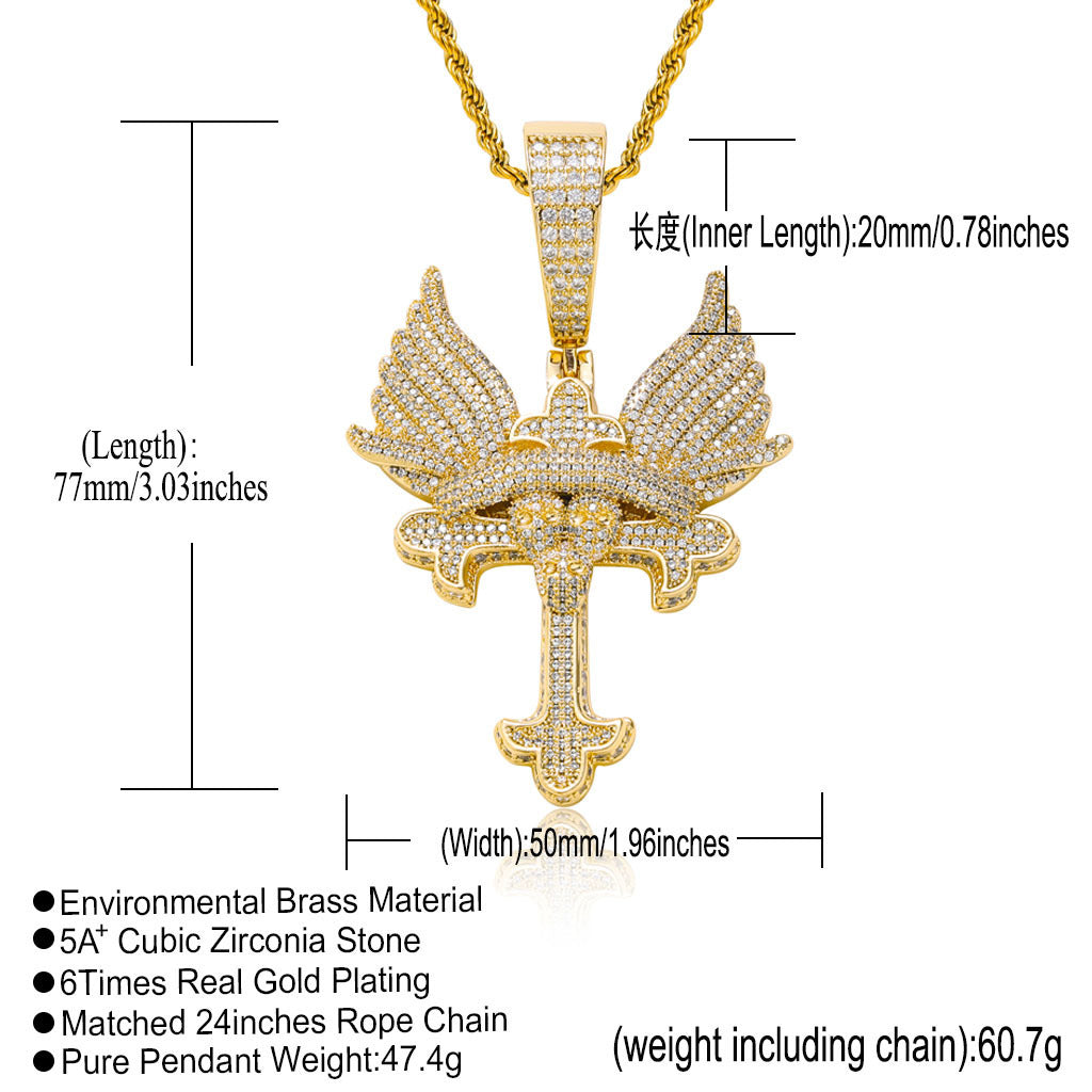 Hip Hop Punk Butterfly Cubic Zirconia Pendant Necklace for Men and Women