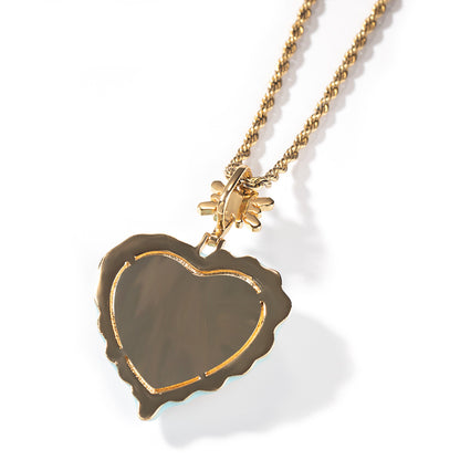 Iced Drip Heart Pendant Necklace with Twisted Rope Chain, Hip Hop Copper Statement Necklace for Men & Women