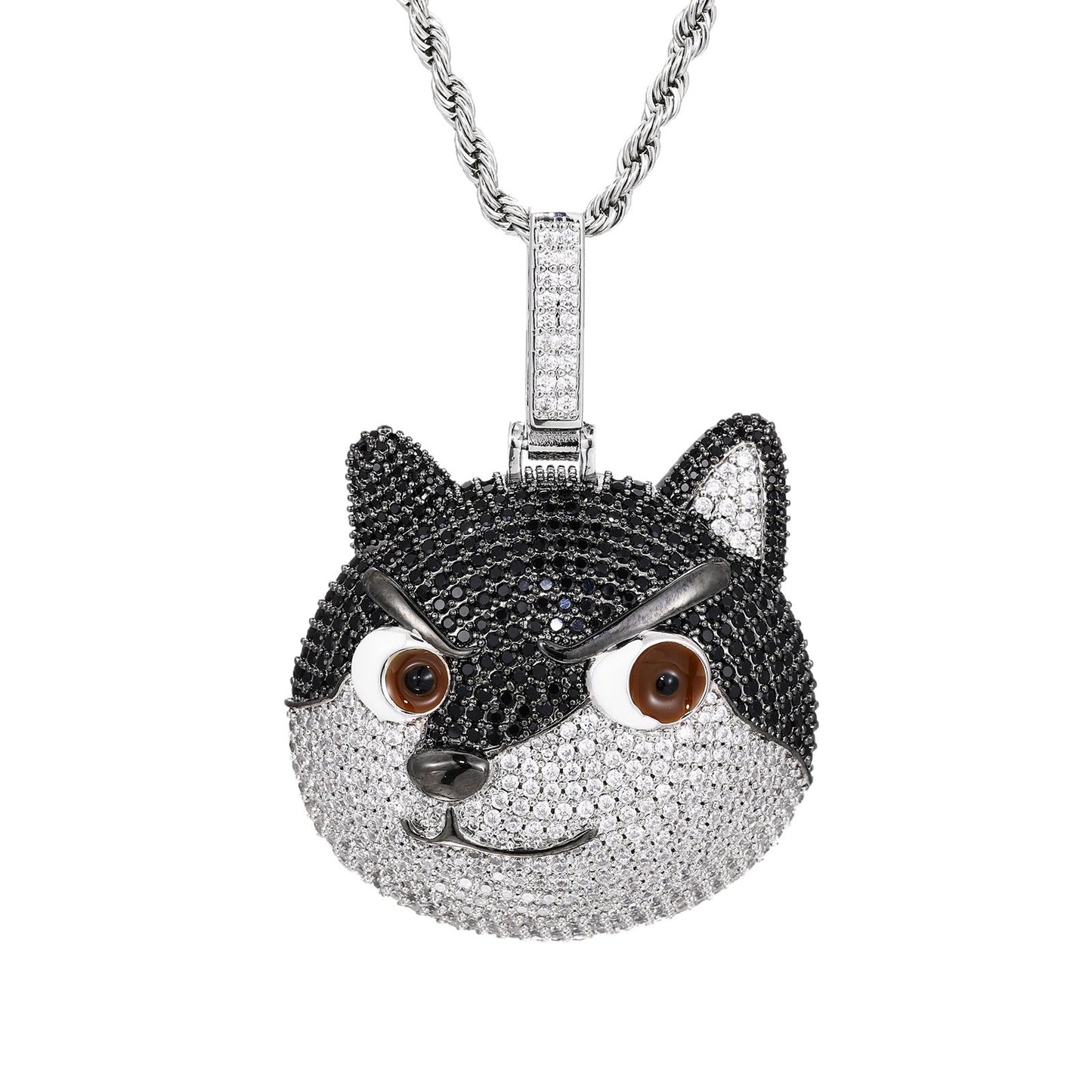 Iced Out Dog Pendant Necklace for Women and Men – Silvery Copper Chain with Cubic Zirconia Hip Hop Animal Pendant product image