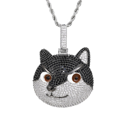 Iced Out Dog Pendant Necklace for Women and Men – Silvery Copper Chain with Cubic Zirconia Hip Hop Animal Pendant
