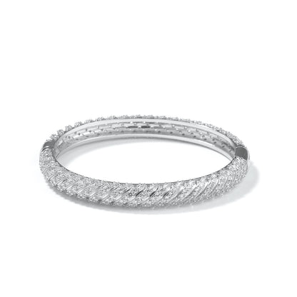 Iced Circle Line Bangle Bracelet for Women - Gold Plated or Silver Plated Cubic Zirconia Statement Bracelet