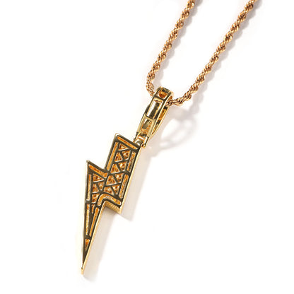 Iced Lightning Bolt Pendant Necklace with Cuban Twist Chain for Women and Men