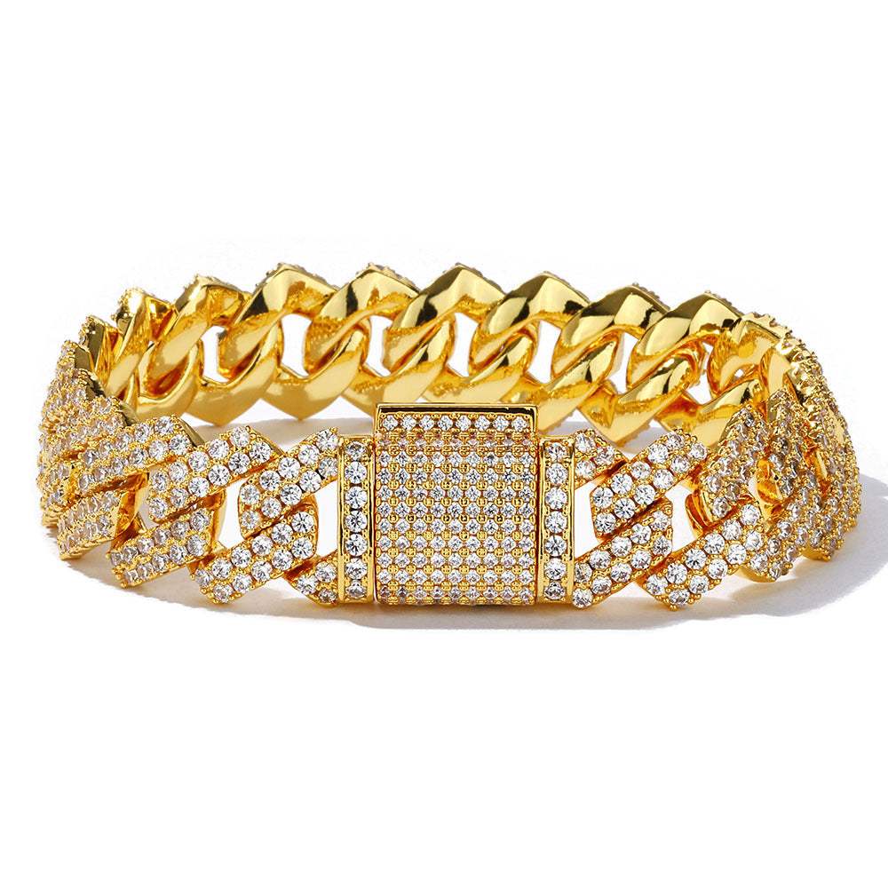14 mm Diamond-Shaped Iced Cuban Copper Bracelet with Cubic Zirconia - CHA013 product image