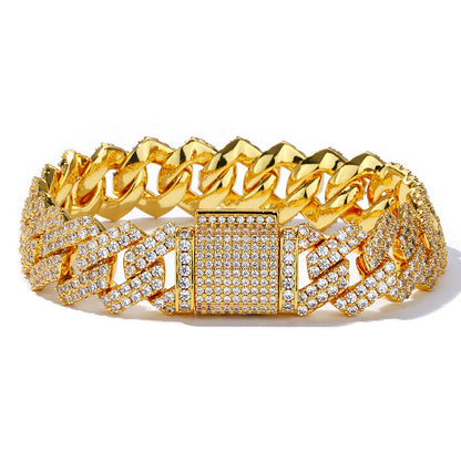 14 mm Diamond-Shaped Iced Cuban Copper Bracelet with Cubic Zirconia - CHA013