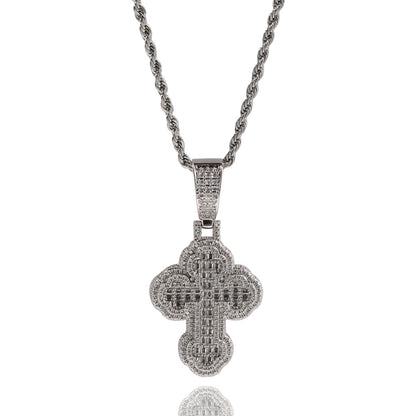 Cubic Zirconia Cross Pendant Necklace for Women with Twisted Chain in Gold or Silver Tone