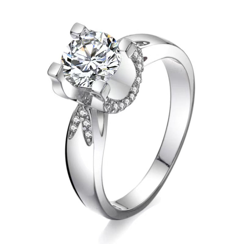 Round Cut Moissanite Ring with Side Accents, 1 Carat 2 Carat 3 Carat, U-Shape Geometric Ring for Women product image