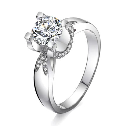 Round Cut Moissanite Ring with Side Accents, 1 Carat 2 Carat 3 Carat, U-Shape Geometric Ring for Women