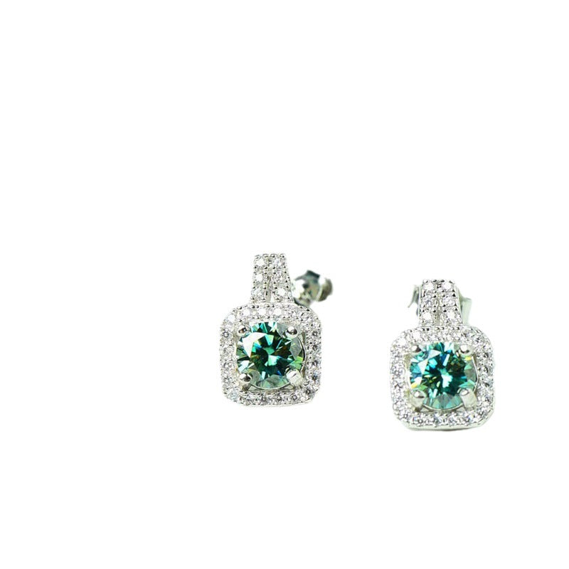 Geometric Halo Moissanite Stud Earrings, Square Cushion-Cut Look Earrings for Women and Men product image