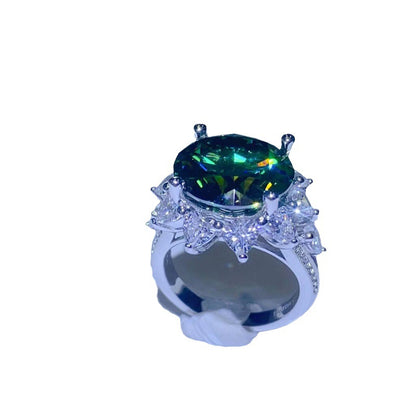 Green Moissanite Halo Ring for Women, Geometric U Shape Engagement Ring, 3 Carat and 10 Carat Statement Ring