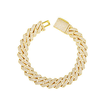 Iced Out Moissanite Cuban Link Bracelet for Men and Women - Gold or White Gold Tone