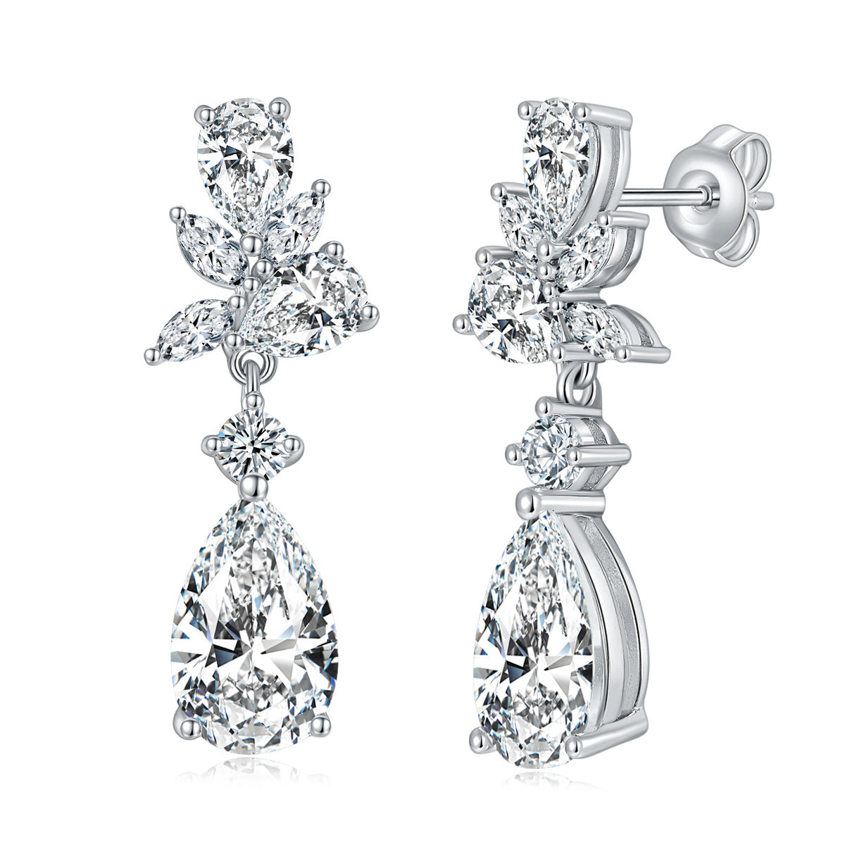 Moissanite Drop Earrings for Women, Pear Leaf Stud Dangle Earrings product image
