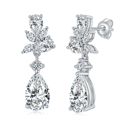 Moissanite Drop Earrings for Women, Pear Leaf Stud Dangle Earrings