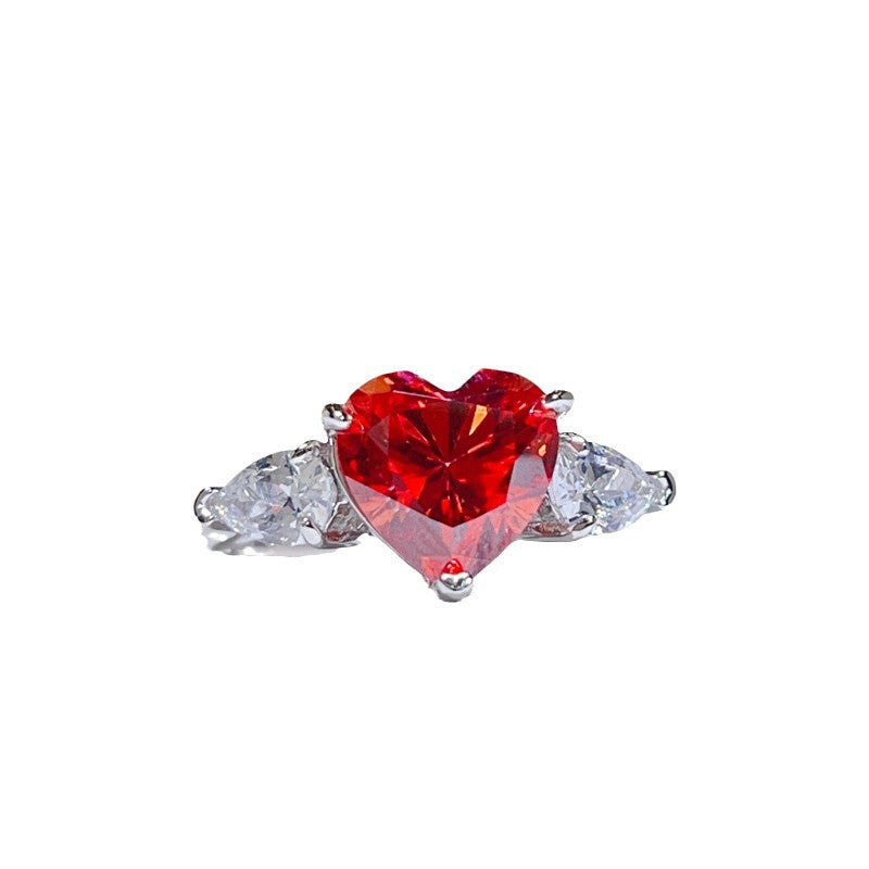 Red Heart Moissanite Ring for Women, Three-Stone Heart Cut Engagement Ring, 1 Carat 2 Carat 3 Carat Promise Ring product image