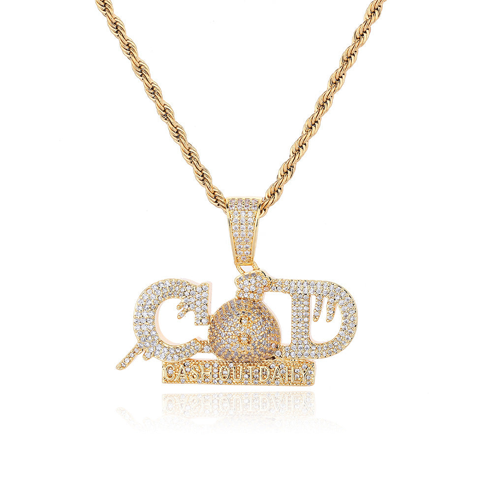 Men's Hip Hop Letter Pendant Rope Chain Necklace, CZ Copper Streetwear Jewelry
