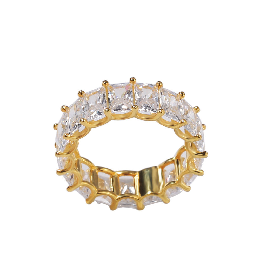 Unisex Iced Out Cubic Zirconia Eternity Ring - Gold or Silver Tone Hip Hop Statement Band