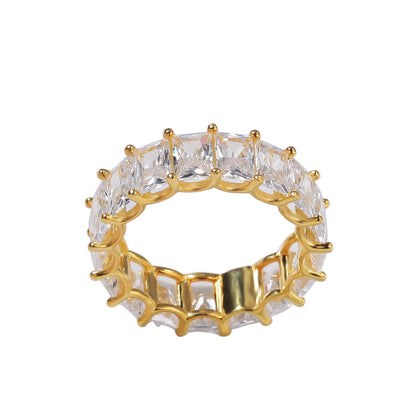 Unisex Iced Out Cubic Zirconia Eternity Ring - Gold or Silver Tone Hip Hop Statement Band