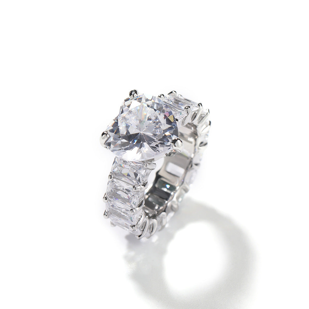 Heart Cut Pink Cubic Zirconia Ring for Women & Men - Elegant Silver Tone Stackable Statement Ring product image