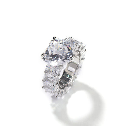 Heart Cut Pink Cubic Zirconia Ring for Women & Men - Elegant Silver Tone Stackable Statement Ring