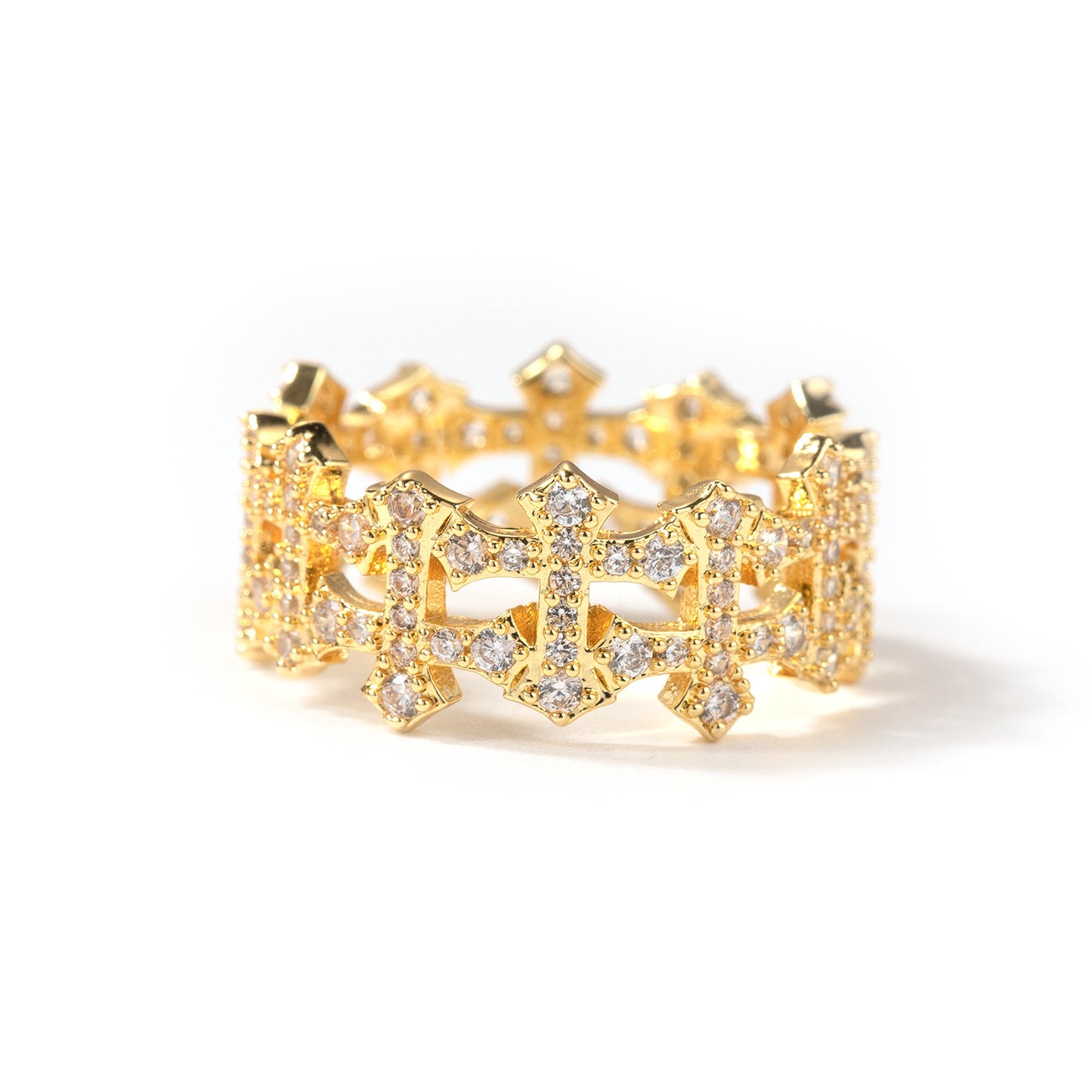 Unisex Cross Cubic Zirconia Statement Ring – Gold, Silver & Rose Gold Stackable Hip Hop Style Ring