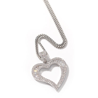 Unisex Heart Pendant Necklace with Cubic Zirconia Box Chain - Gold, Silver & Rose Gold Tone