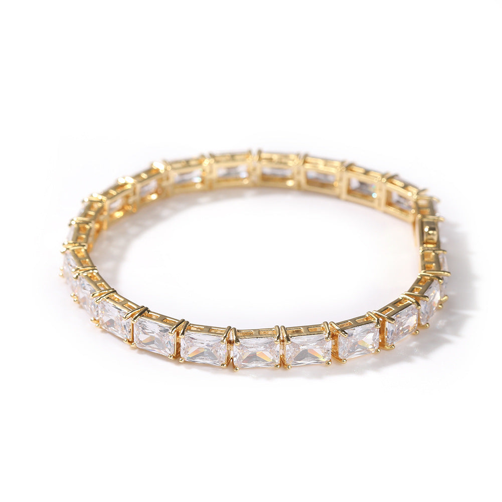 Unisex Cubic Zirconia Tennis Bracelet in Gold or Silver Tone - Geometric Rectangle Statement Chain Bracelet