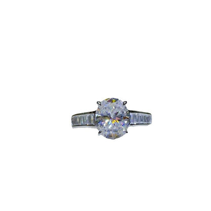 Oval Moissanite Ring with Baguette Side Stones, Vintage Style Engagement Ring for Women