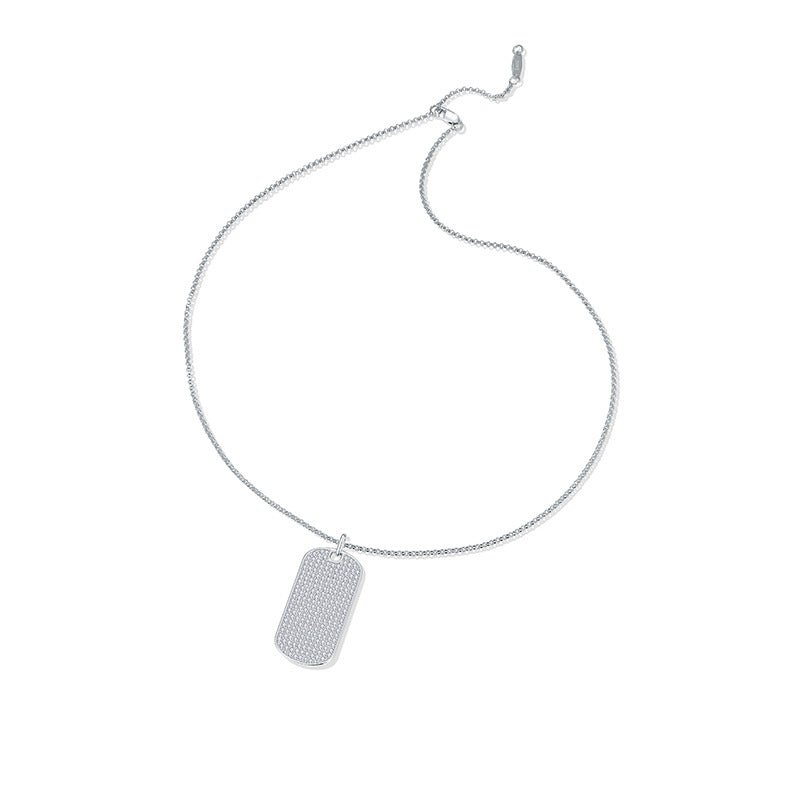VVS Moissanite Rectangle Pendant Necklace, Paved Dog Tag Chain product image