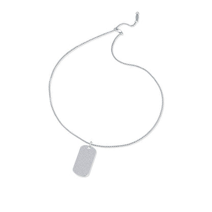 VVS Moissanite Rectangle Pendant Necklace, Paved Dog Tag Chain