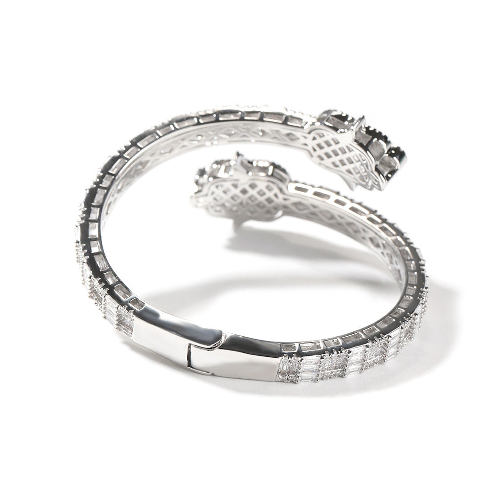 Iced Hand Bangle Bracelet for Women in Gold or Silver Tone with Cubic Zirconia Statement Design product image