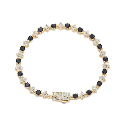 Star Cubic Zirconia Tennis Bracelet, Unisex Hip Hop Chain Bracelet