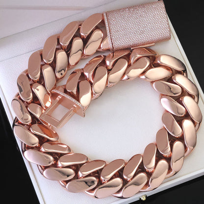30-40 mm Polished Cuban with CZ Clasp Hip Hop Bracelet with Copper Base - CHA178