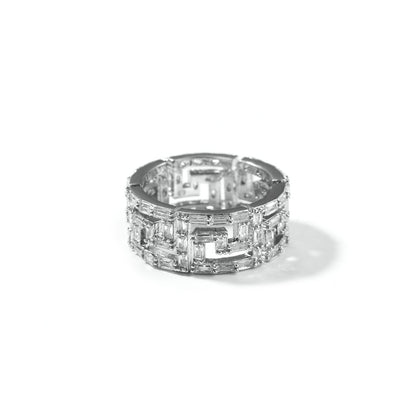 Silver Plated Cubic Zirconia Statement Ring for Women & Men – Round Hip Hop Style Band, Size 7